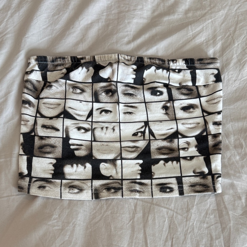 Edikted Graphic Black and White Eye Tube Top Size XS